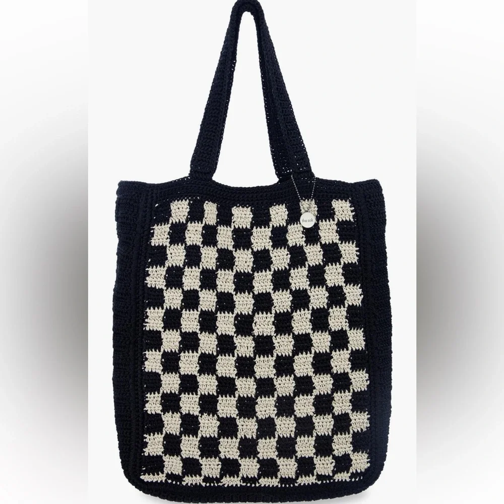 The SAK Black & Cream Check Crochet Tote Bag - Women
